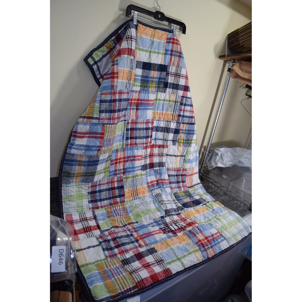 2013 Pottery Barn Kids 36x50 Madras Plaid BABY BLANKET Quilt Comforter ELLIS